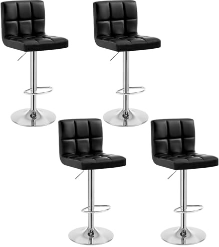 WOLTU set med 4 barstolar, bistrostolar, tränsstolar, barstolar med ryggstöd, steglös höjdjustering och vridbar, förkromat stål, svart läderimitation 9107-4