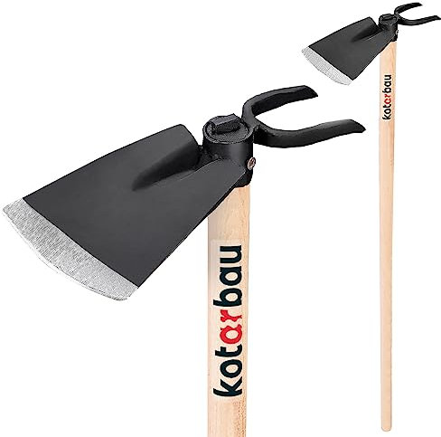 KOTARBAU® Azada combinada de 200 mm, 2 dientes, 70 mm, con mango, 113 cm, azada de jardín, herramienta para trasplantar, cuidado del jardín