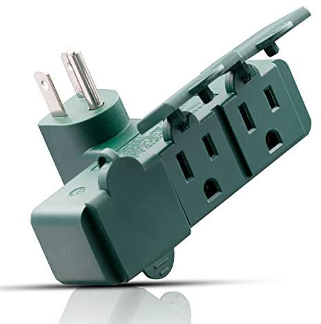 ELEGRP 3-Prong Weatherproof 3-Outlet Extender Adapter, Heavy Duty Triple Grounding Outlet Power Extender with Dust-proof Cover, Indoor/Outdoor Use, ETL Listed, 1 Pack, Green