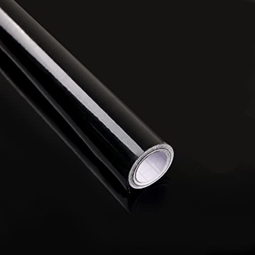 Decoroom Sticky Back Plastic Black Vinyl Wrap 30X300cm Self Adhesive Peel and Stick Wallpaper Waterproof Glossy Film Roll for Kitchen Cupboard Countertops Removable DIY Refurbished Furniture Stickers