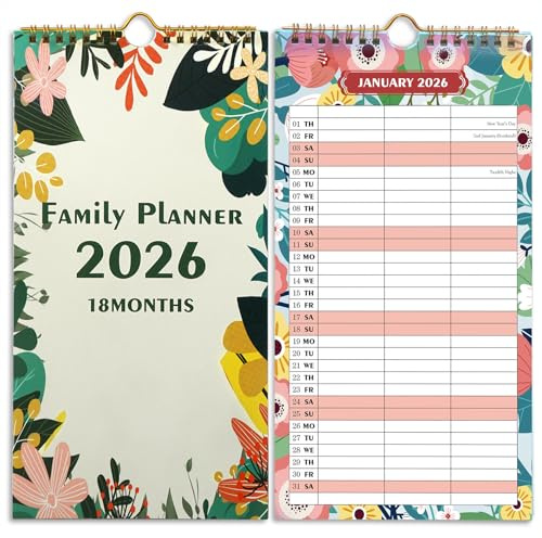 Tuloka Home Planner 2026 Family Calendar, Monthly Planner Jan 2026 to Jun 2027 Wall Calendar with 3 Columns, Couple Calendar for New Year Gifts Schedules