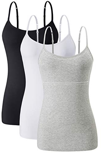 Ymmchy Women Camisoles Adjustable Strap Tank Top with Shelf Bra Cami Vest Cotton Undershirts 3 Pack Black/White/Gray XXL
