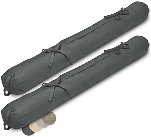 Beautissu 2er Set Zugluftstopper 90cm Viento – Türluftstopper Haustür Kältestopper für Türen & Fenster Durchzugstopper mit Tragegriff – Türwindfänger Türdichtung 90x10cm in Anthrazit