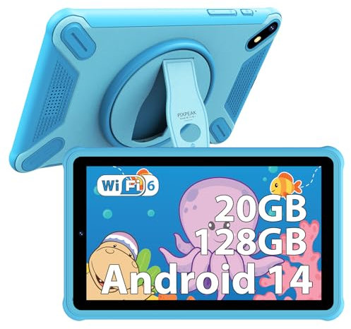 PIXPEAK Tablette pour Enfants 7 Pouces, 20GB RAM 128GB ROM (SD Extensible), Android 14.0 Kids Tablette, Écran FHD, 6580mAh, avec Contrôle Parental, WiFi, Bluetooth, Tablette éducative (Bleu)
