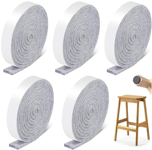 LAQWYNKB Deslizadores de Fieltro Autoadhesivos -5 Rollos de Longitud de 127cm, Ancho de 1,27cm, Grosor de 0,3cm por Rollo - - Autoadhesivas para Protección y Antideslizamiento de Muebles