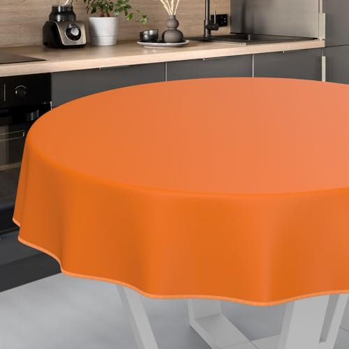 Wachstuch-Tischdecke Tischdecke abwaschbar Wachstuch Garten-Tischdecke Outdoor Indoor Rund 120cm mit Saum Orangen