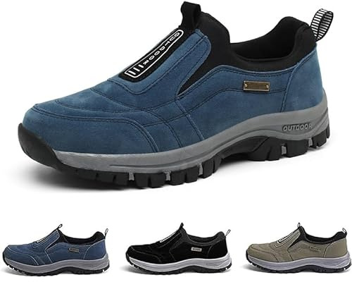 GYCF Zapatos Ortopédicos Ligeros,Hombre Zapatillas sin Cordones,Zapatos Trekking Hombre,Viaje Botas de Montaña Antideslizantes Zapatillas Hombre Trabajo,Azul,44EU