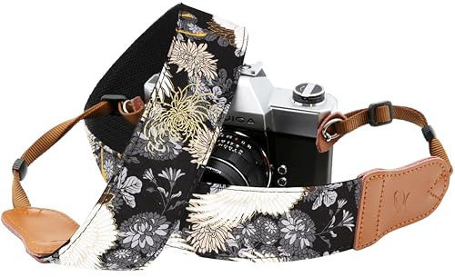 Padwa Lifestyle Sangle Appareil Photo - Extrémités en Cuir de Vachette Ddouble Couche,Sangle D'appareil Photo en Coton Brodé de 2,Bandoulière Photographe Réglable Pour Tous Les Appareils Photo DSLR