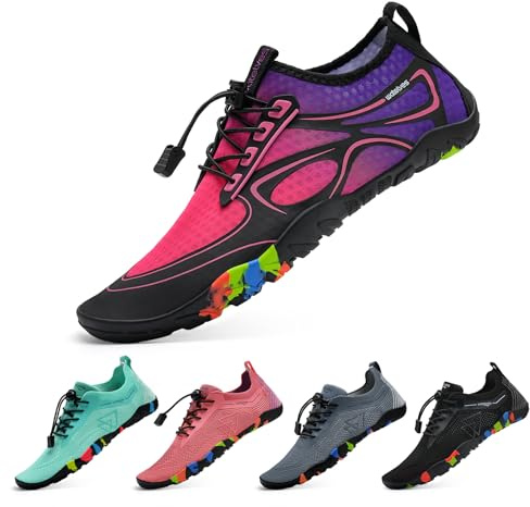 WateLves Scarpe da Bagno Scarpe da Acqua Donne Uomini Asciugano Velocemente e Indossano Velocemente Scarpe da Spiaggia,per Sub,Surf,Sport Acquatici,Escursionismo,Yoga,Oggi,Rosa Viola 38 EU
