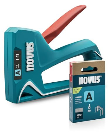 NOVUS TOOLS Handtacker J-11 Set mit 1800 Klammern │ Kleiner Hobby-Tacker für Holz mit Unterlademechanik, Griffverriegelung, Klammersichtfenster │ Für Feindrahtklammern von 4 bis 8 mm
