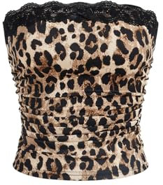 GORGLITTER Bandeau Top Damen Spitze Leo Crop Top Sexy Y2k Top Party Top Lace Top Going Out Top Tube Top Sommer Ärmellose Tops Leo S