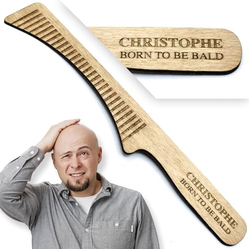 Peigne pour chauve en bois avec gravure et vernis personnalisables, idée cadeau chauve, blague à offrir pour un anniversaire, ami, proche