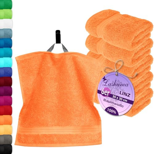 Lashuma 6er Set Baby Waschlappen Orange, Linz weiche, Flauschige Gästetücher 30x30 cm