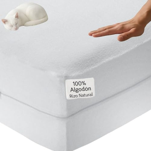Funda Colchon 135x190 Cremallera - Transpirable, Hipoalergénica, Sin Plástico, Ni Ruidos - Funda Colchon 135x200 Rizo Algodón 100% – Cubre Colchon 135 Ajustable y Lavable.
