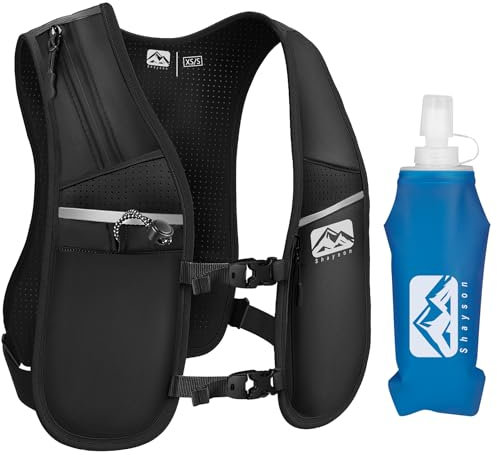 Shayson Laufweste für Damen und Herren inkl 500ml Trinkflasche, Verstellbare Brustgurte, Atmungsaktiv & Reflektierend, Trinkweste Rucksack, Running Vest(XS/S)