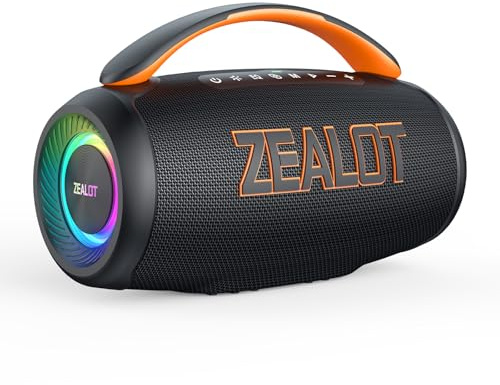 Zealot Bluetooth Speaker with 60W Stereo Sound, Rich Bass, IPX6 Waterproof, 20 Hours of Playtime, Dual Pairing, Outdoor Speaker with Handle, TF/AUX/EQ, Portable for Camping, Beach, and Party