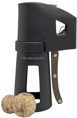 VB VIN BOUQUET FID 1486 Stapper champagne nero con manico in legno, apribottiglie senza sforzo, sicuro e facile da usare