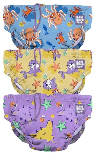 Bambino Mio, Pañal Bañadores Reutilizable, 3 piezas, Pañales para Bebés Lavables (0-6 meses, Amigos de la Playa) - Unisex para niños y niñas, bebés y niños pequeños