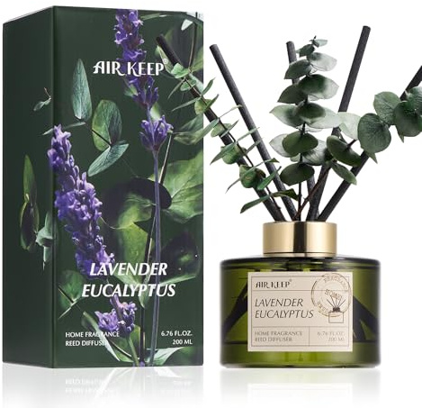 Airkeep Difusor de Aromas 200ml, Ambientador Hogar Lavender Eucalyptus, Difusor de Fragancia, Ambientador para Habitaciones, Baños, Oficinas, Armarios