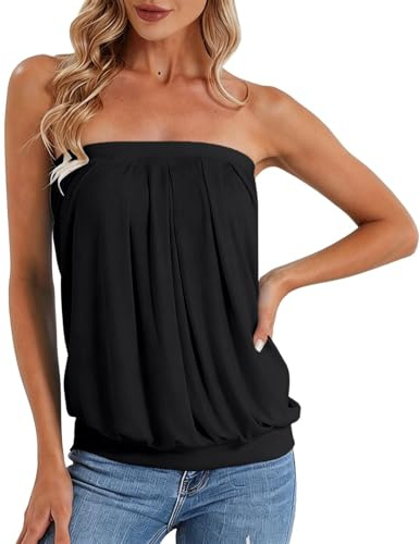Générique Femmes Bustier Bandeau Tops Sexy Été Tunique sans Manches Vest T-Shirt Chic Et Élégant Debardeur Ample Chemise sans Bretelle Haut Dos Nu Blouse Couleurs Pures Haut Tendance Tank Tops