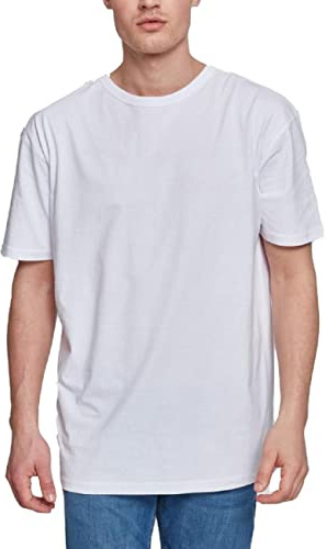 URBAN CLASSICS Men's Oversized Tee Shirt, Long Oversized T-Shirt with Round Neckline & Dropped Shoulders, Men's Basic Plain T-Shirt, 100% Cotton Tall Tee, Colour: white, Size: X-Large