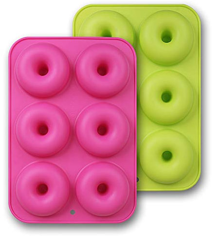 homEdge Silikon-Donut-Formen, 2 Stück, antihaftbeschichtet, lebensmittelecht, für Donut-Backen, Grün und Rosa