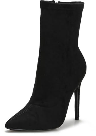 CAMSSOO Ankle Boots Black Ankle Boots Women Pointed Toe Stiletto High Heels Boots Sock Booties Comfy Dressy Booties Side Zipper Short Boots Size 11.5