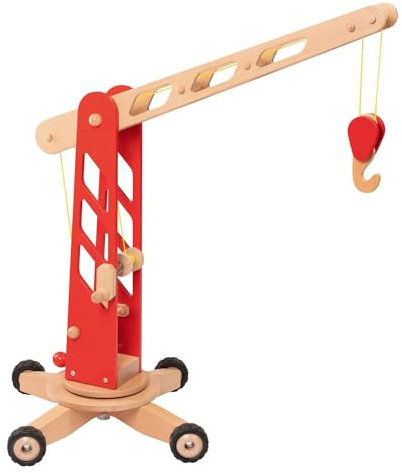 goki 55936 Kran - 67 cm großer Kran aus Massivholz, mit Gummibereifung