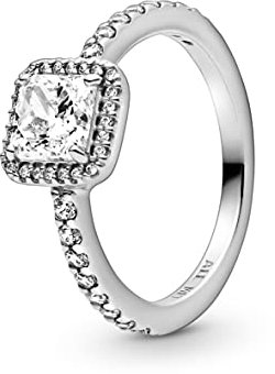 PANDORA Damenring, Quadratischer Funkelnder Strahlenkranz Ring, Zirkonia, Silber, Größe 54, 198863C01-54