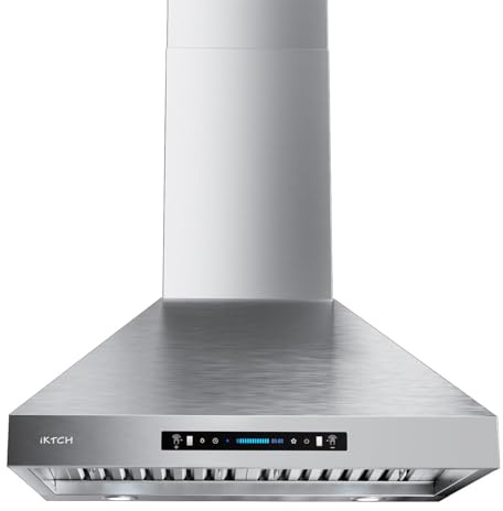 IKTCH 30-inch Wall Mount Range Hood 900 CFM Ducted/Ductless Convertible, Kitchen Chimney Vent Stainless Steel with Gesture Sensing & Touch Control Switch Panel, 4 Pcs Adjustable Lights