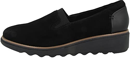 Clarks Women's Sharon Dolly Sneaker, Black Suede W Dark Tan World, 6.5 UK