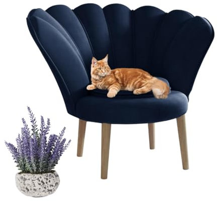 MartHome Glamour Sessel - Samtstuhl, Bequemer Polstersessel, Hochwertiger Muschelstuhl, Moderner Wohnzimmer Sessel, Eleganter Design-Sessel, Velours Sessel mit Buchenholzfüßen (Marineblau)