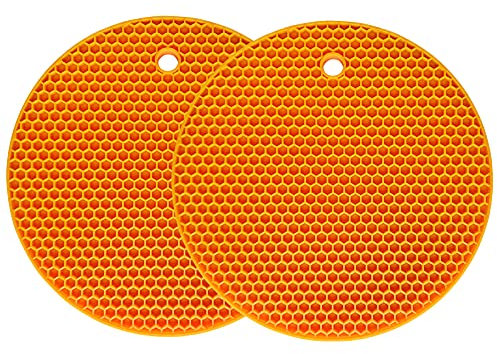 Silikon-Untersetzer, Mehrzweck-Trockenuntersetzer, hitzebeständig bis 240 °C, Topflappen, wasserdicht, (2er-Set) rutschfest, flexibel, langlebig, spülmaschinenfest (Orange)
