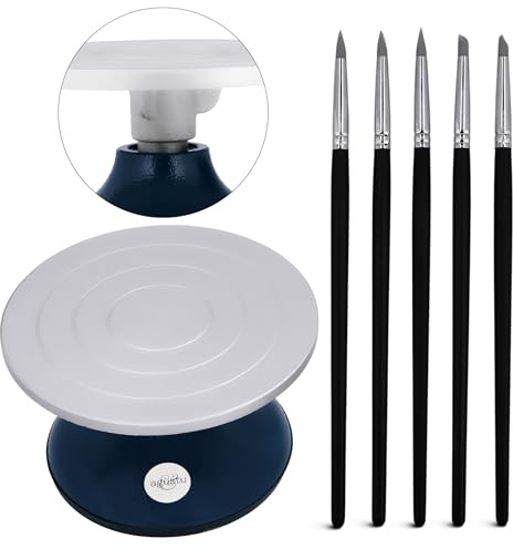 Agustu Ruota per ceramica per scultura, argilla, ceramica – ruota di diametro 18 cm, fornitura artistica in metallo di alta qualità, ideale per modellare, decorare, set completo di penne gommate