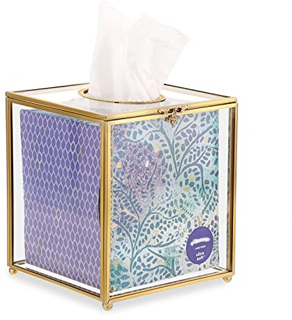 SUMNACON Glass Facial Tissue Box Clear Gold Paper Box Holder, Square Napkin Box Storage Tissue Paper Box Organizer, Decorative Cube Tissue Box for Facial Tissue, Napkin