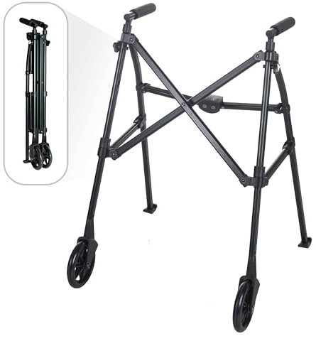 Stander Wonder Walker, camminatore leggero pieghevole salvaspazio per adulti, anziani e anziani, camminatore da viaggio compatto con ruote da 15,2 cm e scivoli da sci per supporto della mobilità, nero
