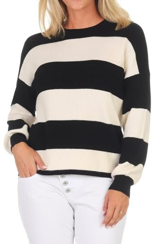 ONLY Dam ONLATIA L/S Stripe KNT NOOS tröja, svart/ränder: Whitecap grå melange, M, Black/Stripes:whitecap Gray Melange, M
