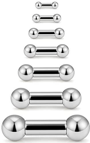 Ocptiy 16G 14G 12G 8G 6G 4G 2G Straight Barbells Tongue Rings Nipple Piercing Jewelry Stretching Kit Set 316L Surgical Stainless Steel Silver Prince Albert PA Ring Bar Piercing Jewelry Pack Women Men