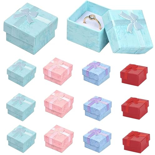 12pcs Jewelry Gift Box, Gift Boxes with Lids Small Jewellery Gift Boxes, Small Gift Boxes with Bow Knot, for Wedding Birthdays Christmas(5 * 5cm)