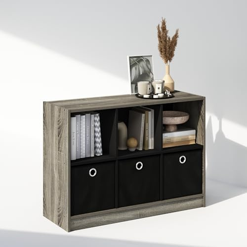 Furinno CUBIC Organizer e Stoccaggio Armadio, Organizer Armadio 6 Cubi con Cesti, Ripiani Aperti per Armadio, Camera da Letto, Soggiorno, French Oak/Nero