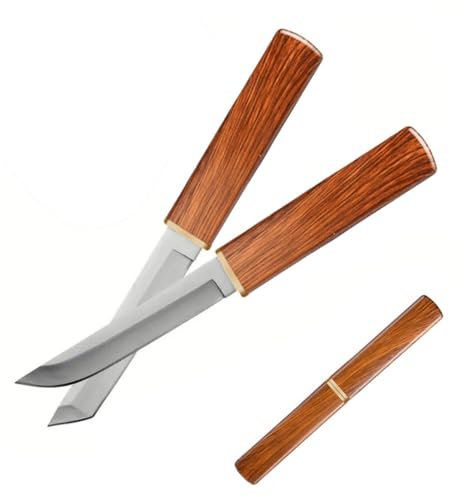 LFXLKVI Cuchillo Portátil de Acero Inoxidable para Exteriores, Cuchillo Doble de Supervivencia y Frutas con Mango Antideslizante (Tostado)