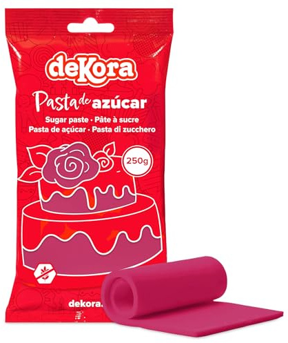 dekora - Pasta de Azúcar Fondant Fucsia para Tartas - Cobertura para Bizcochos, Tartas, Pasteles, Magdalenas o Cupcakes con el que Hacer Todo Tipo de Decoraciones - Modelado Fácil - 250 g