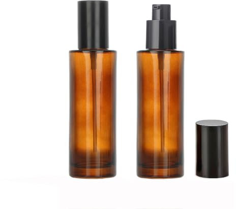 Lot de 2 flacons vides à pompe à émulsion en verre dépoli ambré de 100 ml avec bouchon noir pour huiles essentielles, fond de teint, crème, lotion