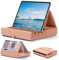 KDD Tablet Pillow Holder, Foldable iPad Stand for Lap, Bed and Desk -Tablet Soft Pad Dock with Pocket & Stylus Mount Compatible with iPad Pro 12.9, 10.5 Air Mini 6 5 4 3, Kindle, E-Reader, Peach Fuzz