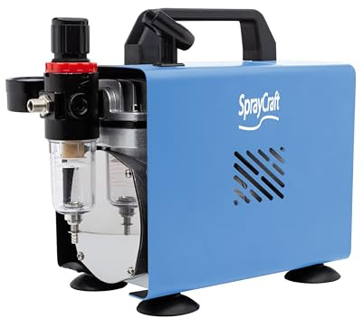 Spraycraft Compresor de aerógrafo SP2100 - Compacto y silencioso, 58 PSI, arranque y parada automáticos - para aerografía, pintura de modelos, arte y manualidades