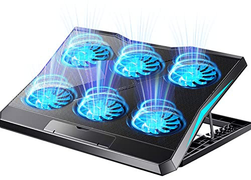 MLLOPO laptop cooling pad Laptop Fan Stand 6 Adjustable Heights with 6 Quiet Led Fans for 12-17 Inch Laptop Cooling Fan Stand,Switch Control Fan Speed Function with Non-slip Stand,2USB Port,Blue Led L