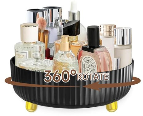 Bukuhlio Drehteller Gewürzregal Kühlschrank Küchen Küchenschrank Organizer 22 cm Lazy Susan 360° Drehbar Drehplatte Organizer, Beauty Make Up Organizer (Schwarz)
