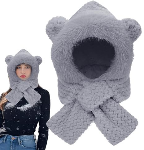 Bärenohrenmütze, Hasenmütze - Niedliche Wintermütze, Bärenschal, warme Tiermütze,Plüschmütze, Bärenkostüm, Bärenhaube für Kinder, Frauen, junge Menschen, ältere Menschen, Familie, Freunde, Winter