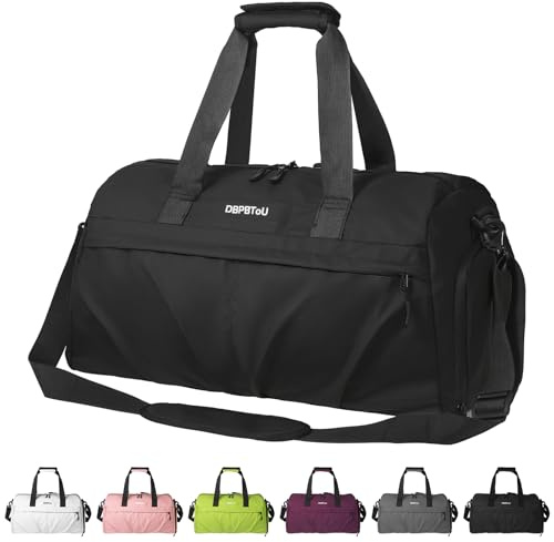 DBPBToU Sporttasche Damen Herren Hartes Material, Reisetasche mit Schuhfach Zwei Belüftungslöchern und Nassfach, wasserdichte Weekender Bag, Gym Bag/Schwimmtasche/Saunatasche (Schwarz)