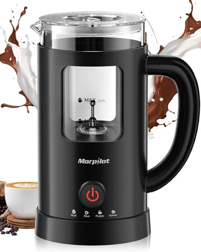 Montalatte Elettrico, Morpilot Montalatte Caldo e Freddo 4 in 1, 550 W 600 ml, Design Latte, Vetro di Visualizzazione, Spegnimento Automatico, Facile da Pulire